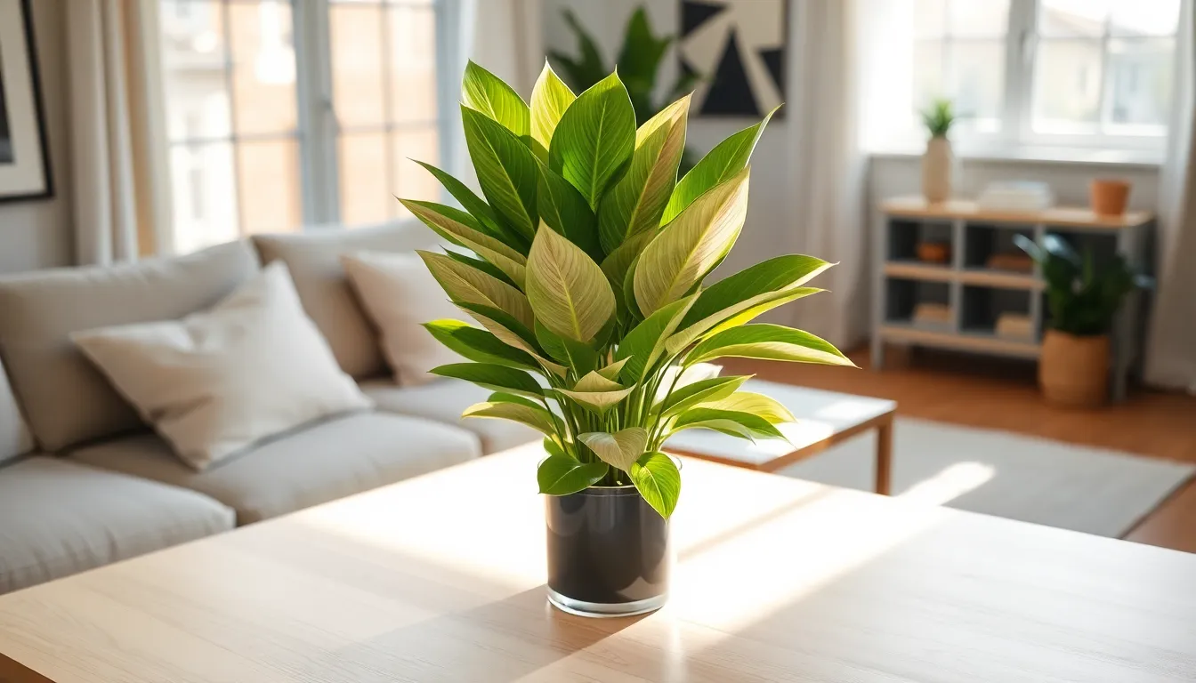 Aglaonema plant in a modern indoor setting.